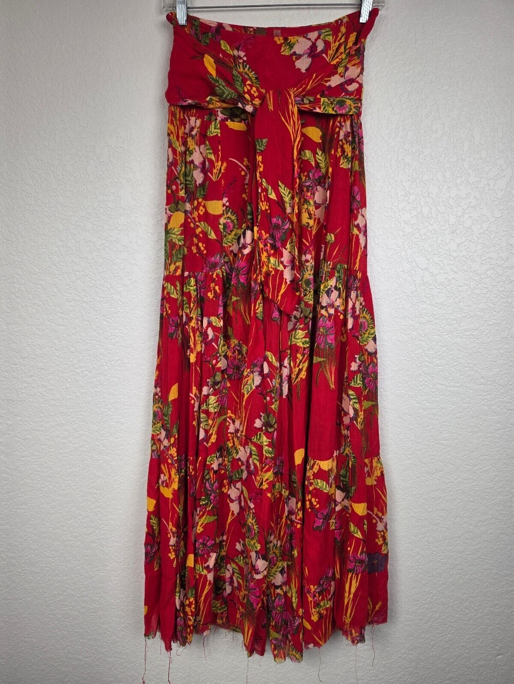 Free People Floral Tropical Red Pants Wide Leg XS